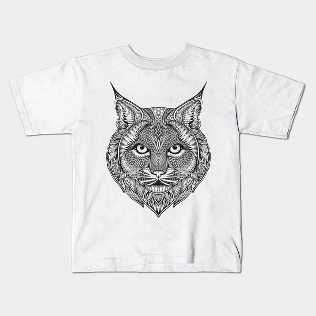 cat tattoo black and white Kids T-Shirt by Pixel Poetry